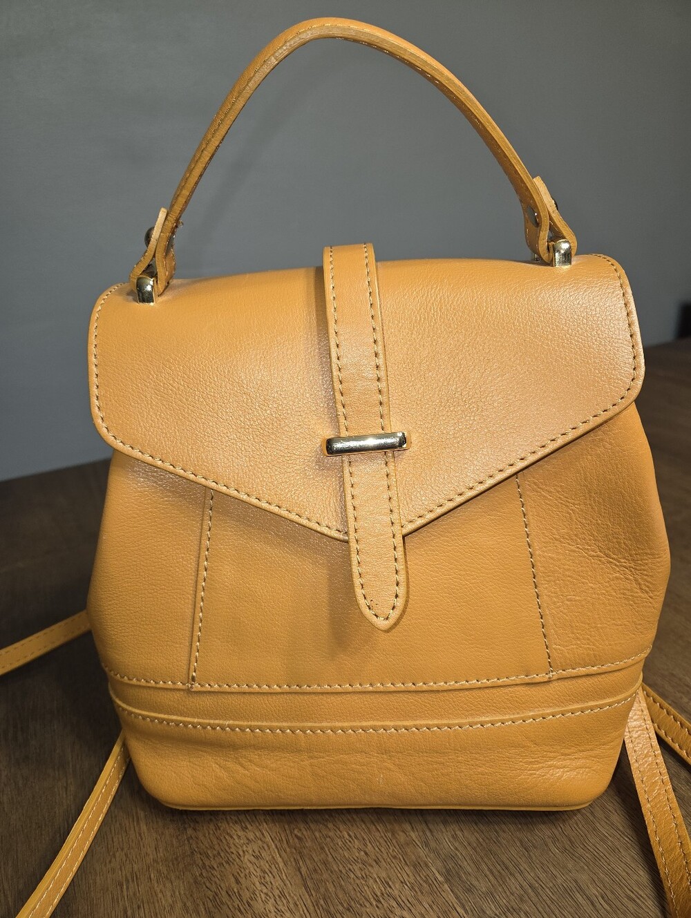 Divina Firenze Leather Mini Backpack in Mustard Yellow
